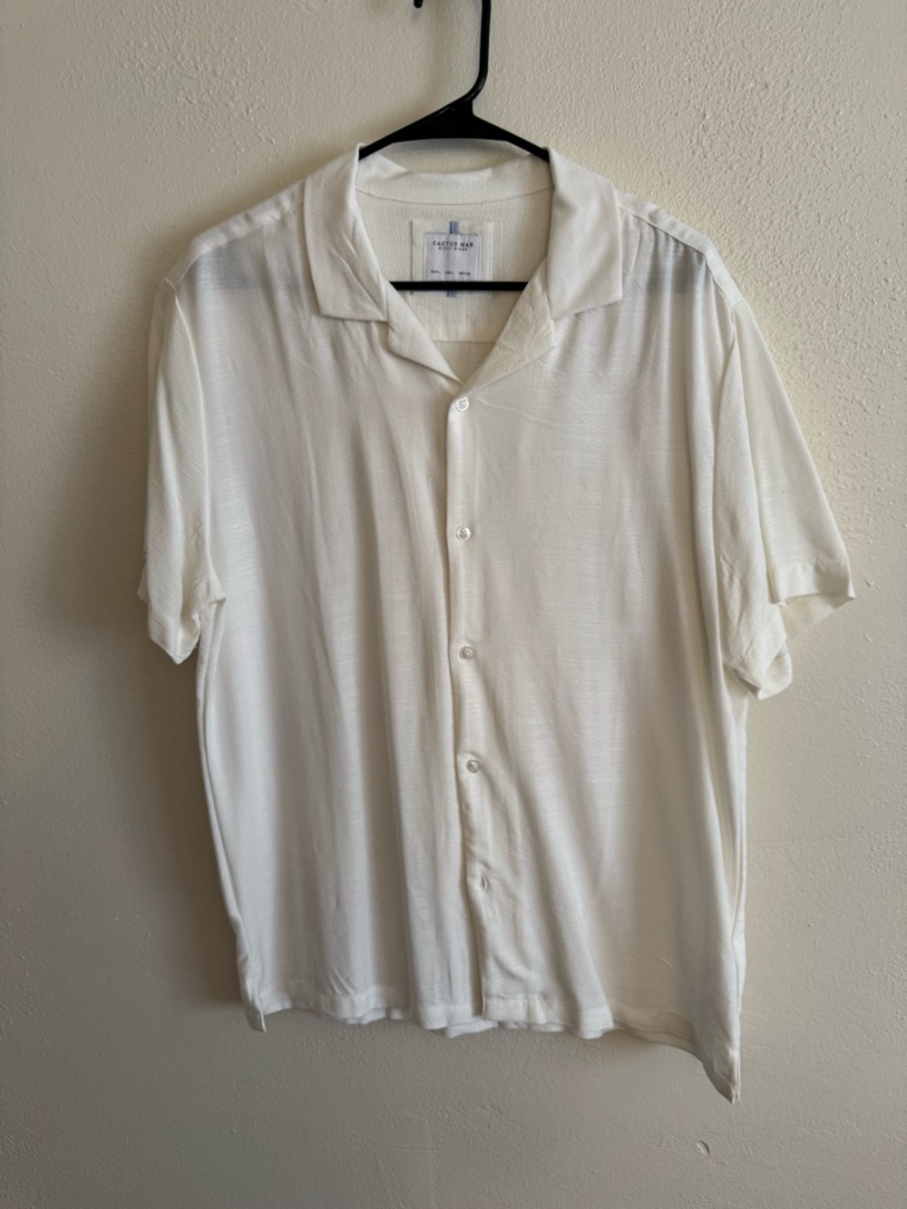 White Short-Sleeve Button-Down Camp Collar Shirt